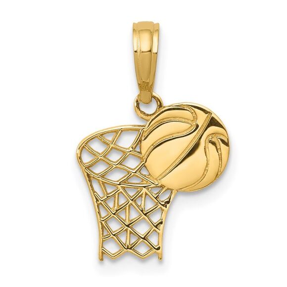 14k Yellow Gold Basketball Hoop Pendant